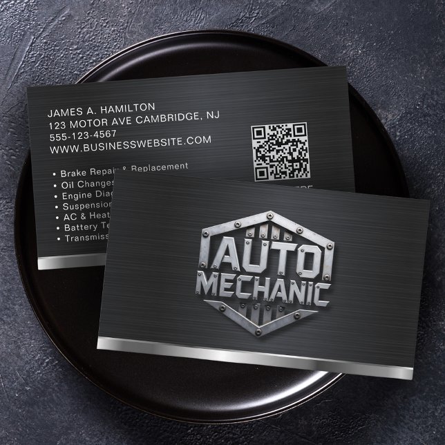 Auto Mechanic Automotive Repair Service QR Code Business Card (Creator Uploaded)
