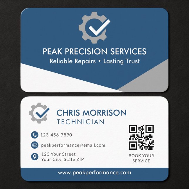 Auto Mechanic Blue QR Code  Business Card (Creator Uploaded)