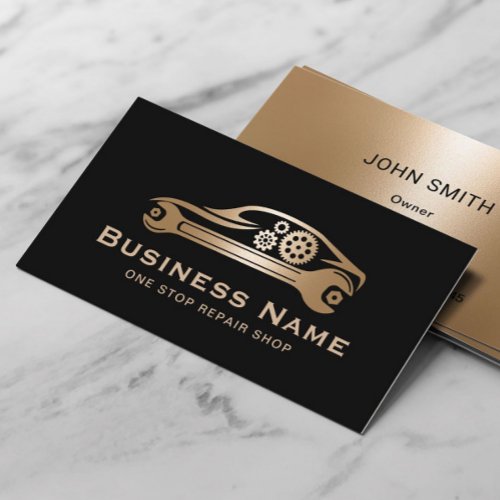 Auto Mechanic Car Repair Black &amp; Gold Automotive  Business Card