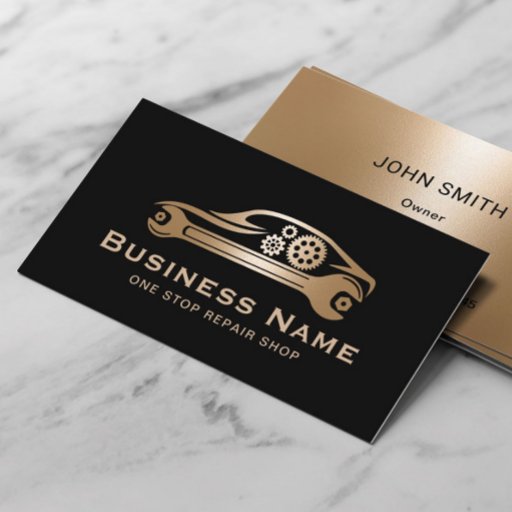 Customizable Auto Mechanic Car Repair Black &amp; Gold Automotive  Business Card
