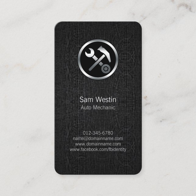 Auto Mechanic Car Tools Black Grunge BusinessCard Business Card (Front)