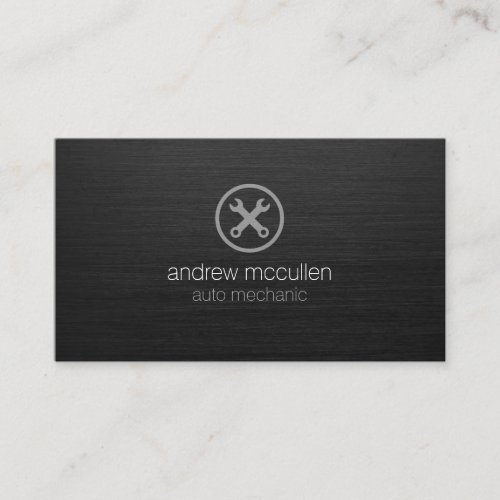 Auto Mechanic Car Tools Icon Dark Brushed Metal Business Card