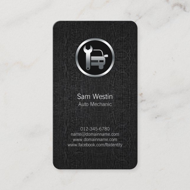 Auto Mechanic Car Wrench Icon Black Business Card (Front)