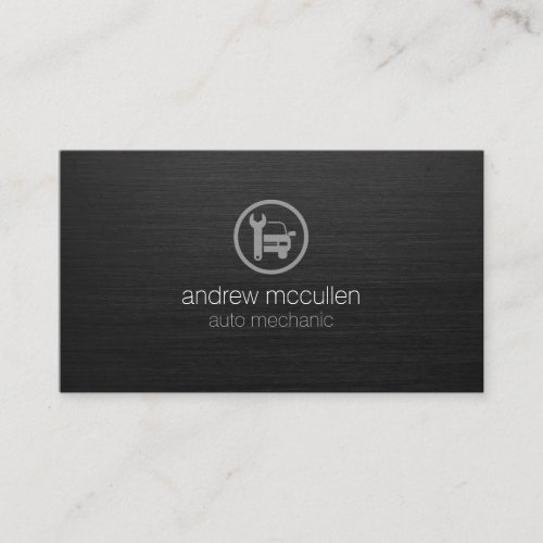 Auto Mechanic Car Wrench Icon Dark Brushed Metal Business Card