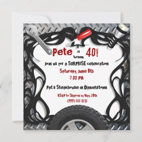 Auto Mechanic Custom Birthday Invitations