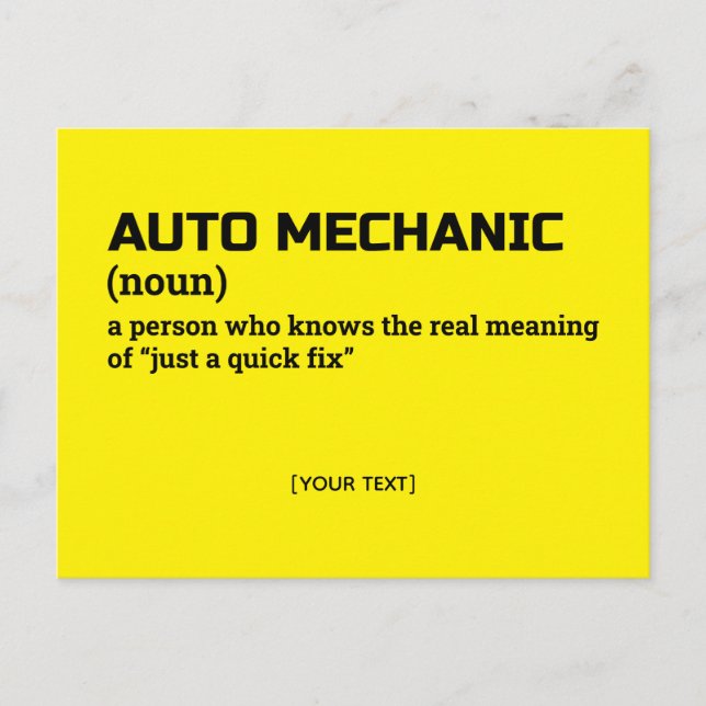 Auto Mechanic Definition Humor Gift Postcard (Front)