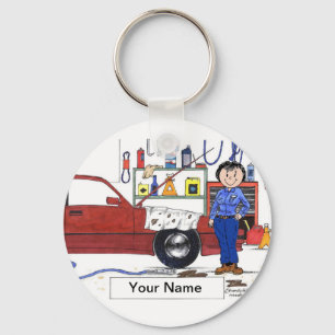 Auto Mechanic Female Cartoon by PrintedPerfection Keychain