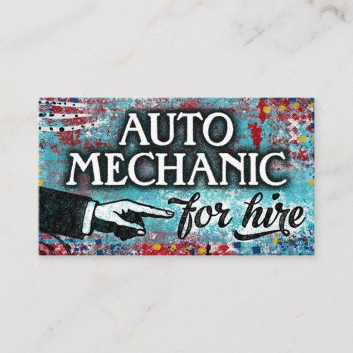 Auto Mechanic For Hire Business Cards _ Blue Red