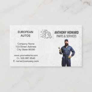 Auto Mechanic Holding Wrench Car Parts Services Business Card