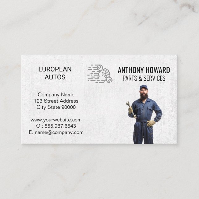 Auto Mechanic Holding Wrench | Car Parts Services Business Card (Front)