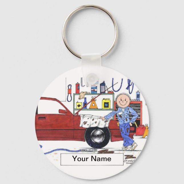 Auto Mechanic - Male Cartoon by PrintedPerfection Keychain (Front)