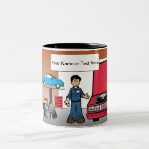 Auto Mechanic - Male Cartoon by PrintedPerfection Two-Tone Coffee Mug