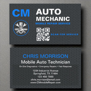 Auto Mechanic QR Code Mobile Car Monogram Business Card