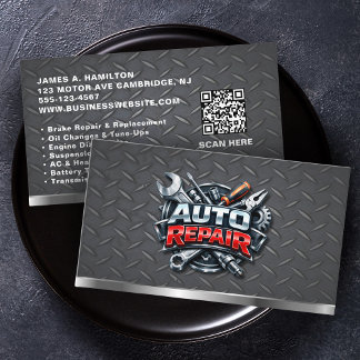 Auto Mechanic Repair Service Automotive QR Code Business Card