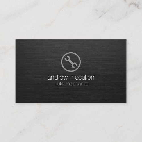 Auto Mechanic Wrench Icon Dark Brushed Metal Business Card