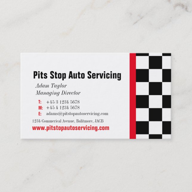 Auto motor servicing pit stop red business card (Front)