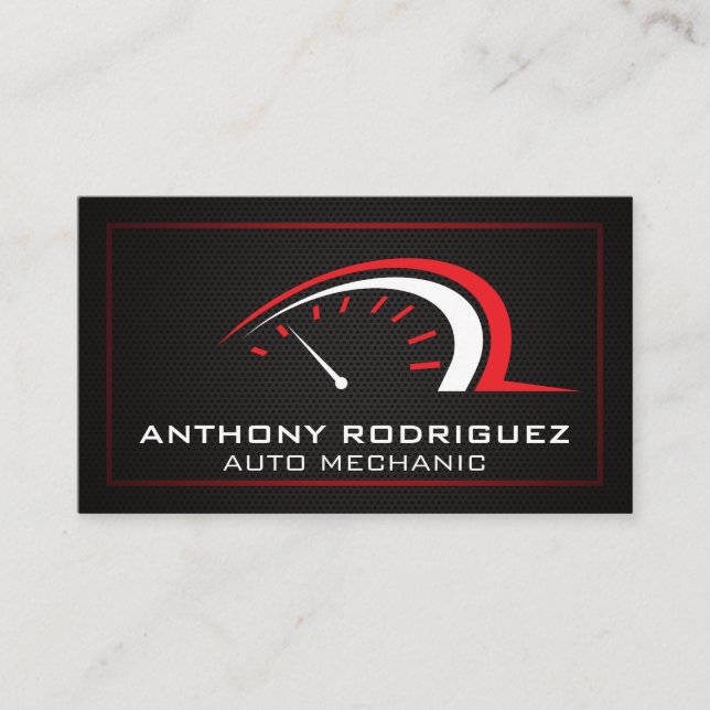 Auto Odometer Logo | Black Metallic Background Business Card (Front)