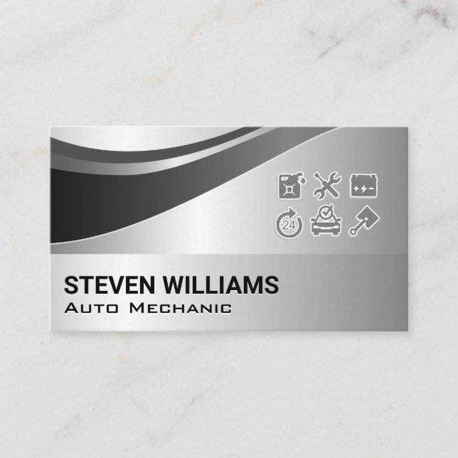 Auto Parts and Services | Metallic Background Business Card (Front)