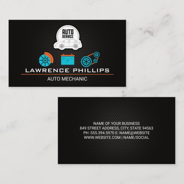 Auto Parts Carbon Fiber Pattern | Auto Service Log Business Card (Front/Back)