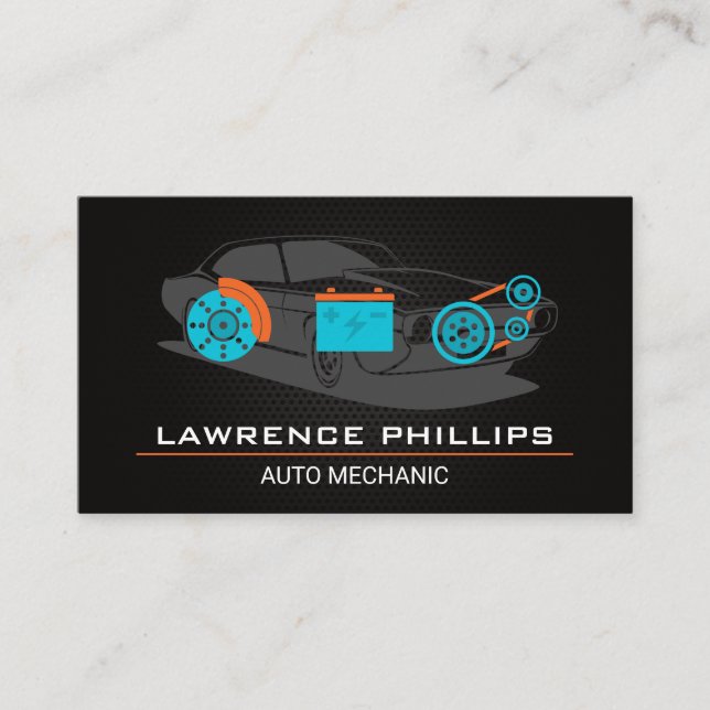 Auto Parts Carbon Fiber Pattern | Mechanic Service Business Card (Front)