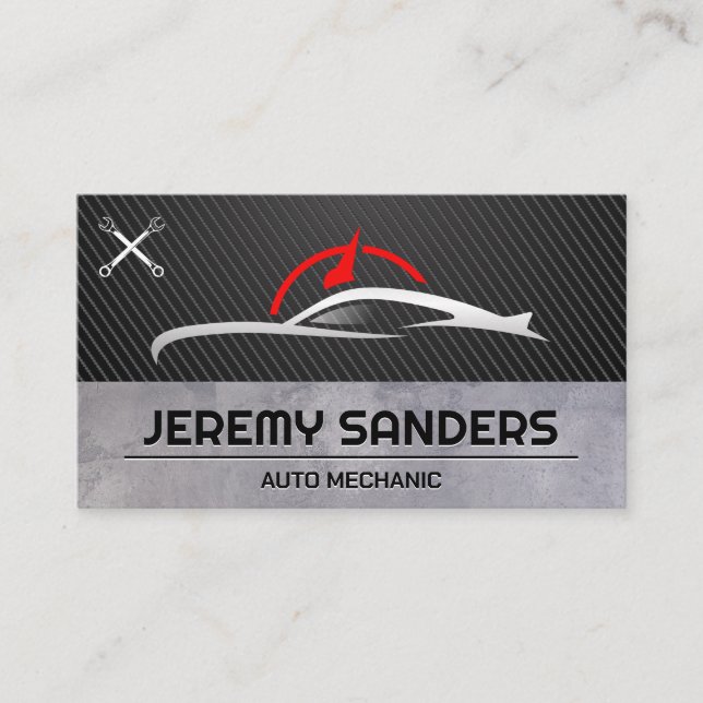 Auto Parts Logo | Wrench | Carbon Fiber  Business Card (Front)