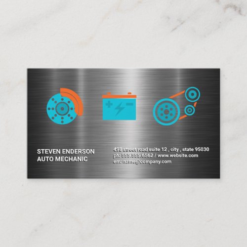 Auto Parts Services  Metallic Industrial Business Card