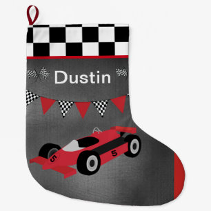 Auto Racing and Checkered Large Christmas Stocking