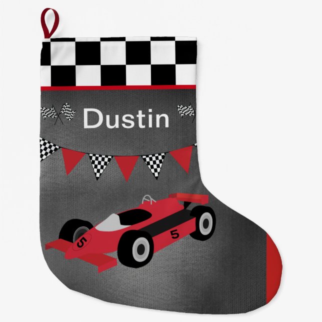 Auto Racing and Checkered Large Christmas Stocking (Front)