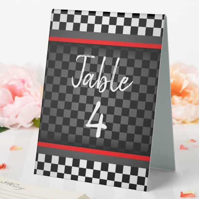 Auto Racing Checkered Design Tent Table Sign (In SItu (Wedding))