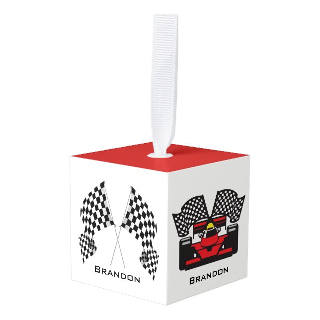 Auto Racing Design Cube Ornament. Cube Ornament (Front Angled)