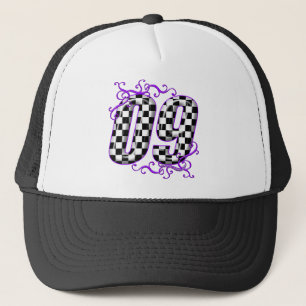 auto racing number 09 purple trucker hat
