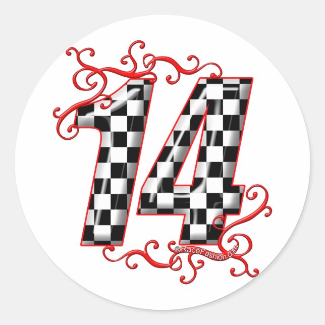 auto racing number 14 classic round sticker (Front)