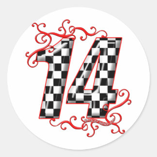 auto racing number 14 classic round sticker