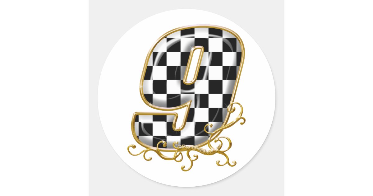 auto racing number 9 classic round sticker | Zazzle