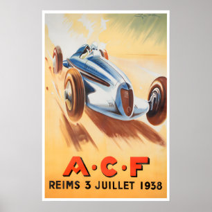 Auto Racing Poster ACF Reims Race Car Art 1938