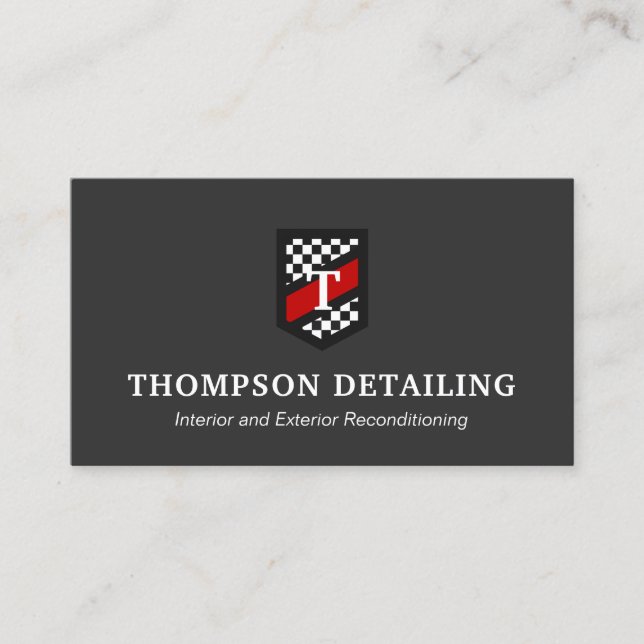 Auto Repair and Detailing Checkered Flag  Business Card (Front)