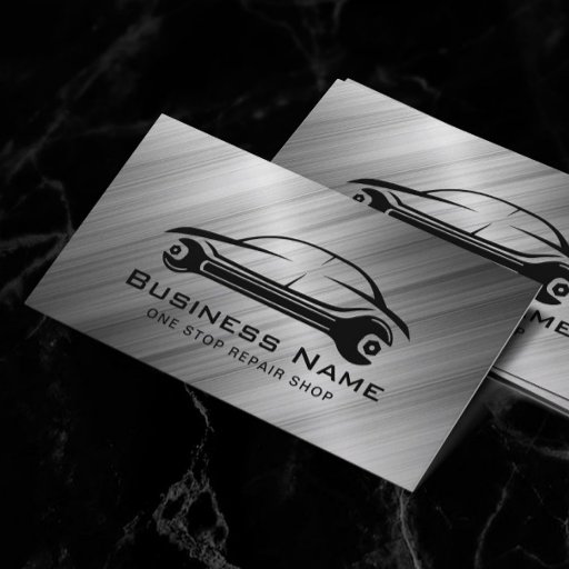 Customizable Auto Repair Automotive Metallic Car Mechanic Business Card