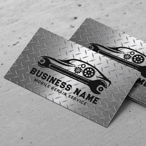 Auto Repair Automotive Mobile Mechanic Metal Business Card