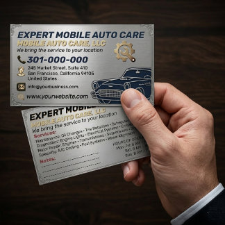 Auto Repair & Car AC Specialist Metal Aluminum Bu Business Card
