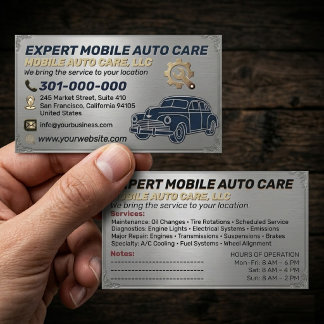 Auto Repair & Car AC Specialist Metal Aluminum Bu Business Card