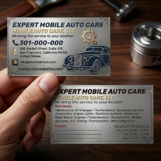 Auto Repair & Car AC Specialist Metal Aluminum Bu Business Card