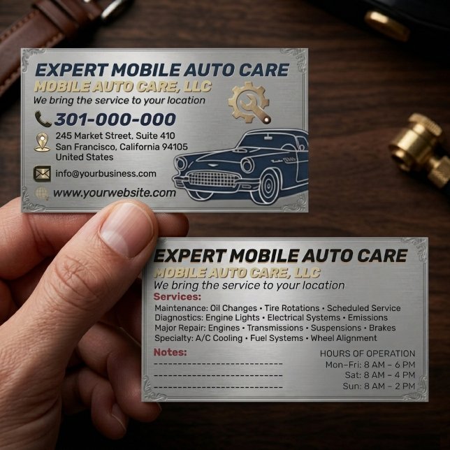 Auto Repair & Car AC Specialist Metal Aluminum  Bu Business Card (Creator Uploaded)