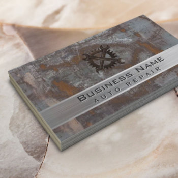 Auto Repair Car Dealer Rusty Metal Automotive Business Card by cardfactory at Zazzle