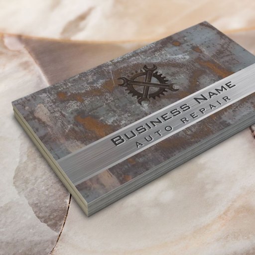 Customizable Auto Repair Car Dealer Rusty Metal Automotive Business Card