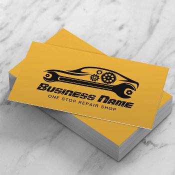 Auto Repair Car & Wrench Automotive Mechanic Gold Business Card by cardfactory at Zazzle