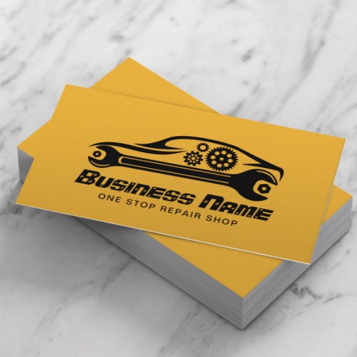 Customizable Auto Repair Car &amp; Wrench Automotive Mechanic Gold Business Card