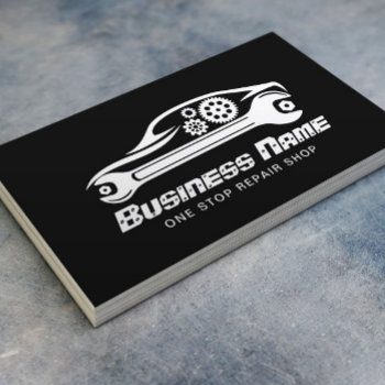 Auto Repair Car & Wrench Black Automotive Mechanic Business Card by cardfactory at Zazzle