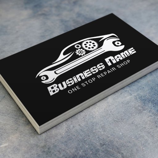 Customizable Auto Repair Car &amp; Wrench Black Automotive Mechanic Business Card