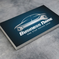 Auto Repair Car & Wrench Blue Automotive Mechanic Business Card