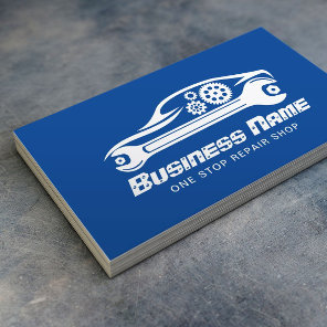Auto Repair Car & Wrench Blue Mechanic Business Card